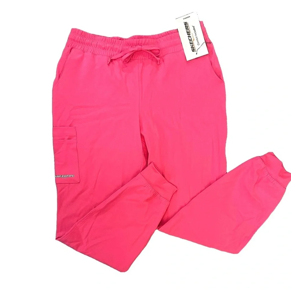 NWT Women Skechers Scrub Jogger Pants Pink Medium Comfort Athleisure Work Active